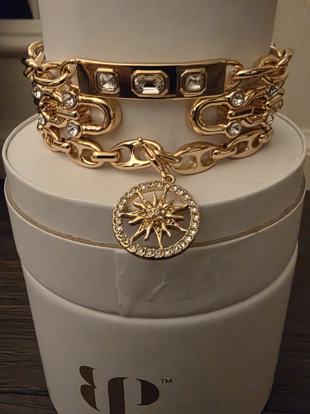 BP Gold-Tone Chain Bracelet with Sunburst Crystal Charm